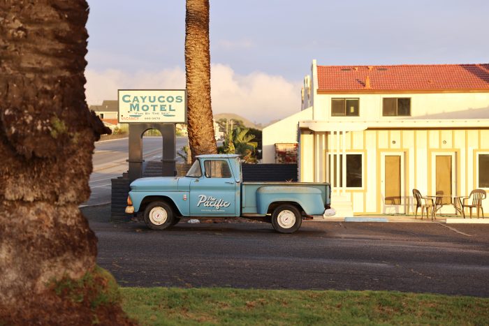 Vintage truck in front of Cayucos Motel, Central California